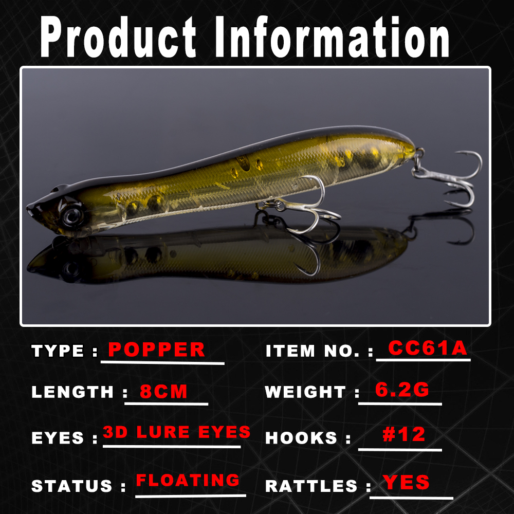 AYWFISH 8CM 6.2G Baby Popper F - Fishing Lure Popper ulasan dan harga
